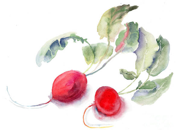 Background Art Print featuring the painting Garden radish by Regina Jershova