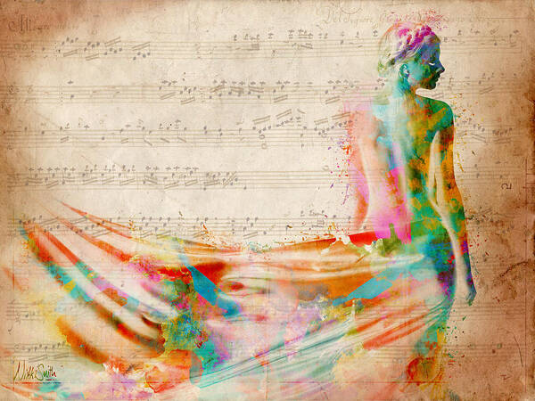 Mozart Art Print featuring the digital art Goddess of Music by Nikki Smith