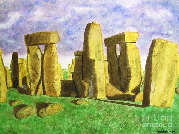 Stonehenge Art Print featuring the painting Golden Stonehenge by Denise Railey