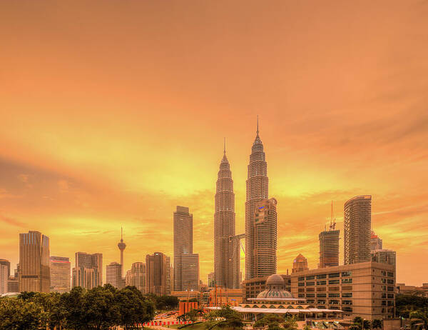 Tranquility Art Print featuring the photograph Golden Sunset - Petronas Twin Towers by Www.imagesbyhafiz.com