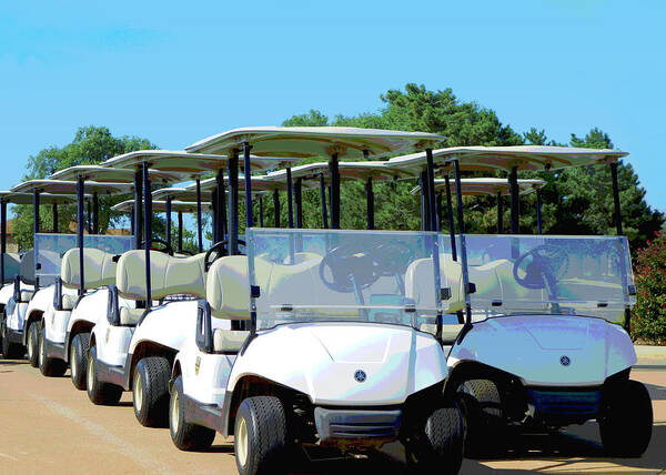 Golf Art Print featuring the digital art Golf Carts Ready to Roll digital art by Ann Powell