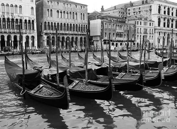 Gondolas In Black Cityscapes Art Print featuring the photograph Gondolas In Black by Mel Steinhauer