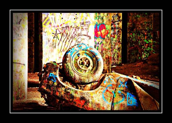 Grafitti Bridge Art Print featuring the photograph Grafittied Car Upside Down by Alice Gipson