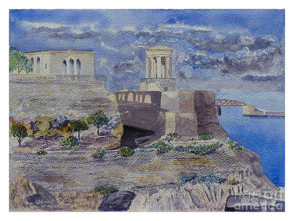 Grand Harbour Art Print featuring the painting Grand Harbour Valletta by Godwin Cassar
