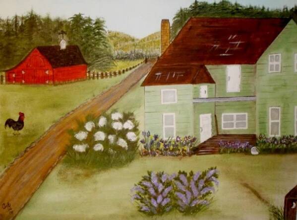 Farm Art Print featuring the painting Grandmas Farm by Cindy Micklos