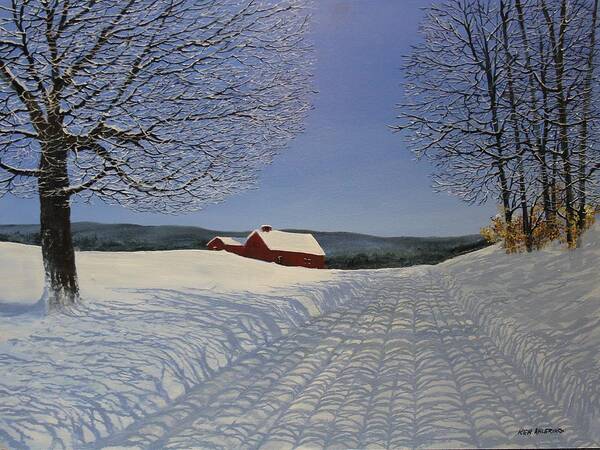 Snow Art Print featuring the painting Grandpa's farm by Ken Ahlering