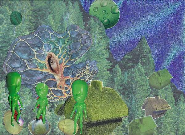 Collage Art Print featuring the mixed media Green Colony by Douglas Fromm