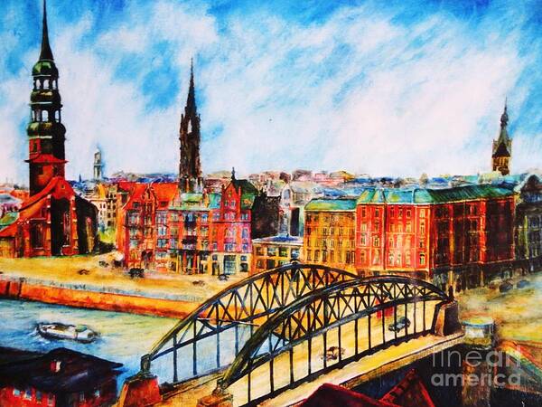 Hamburg Art Print featuring the painting Hamburg - The Beauty At The River by Dagmar Helbig