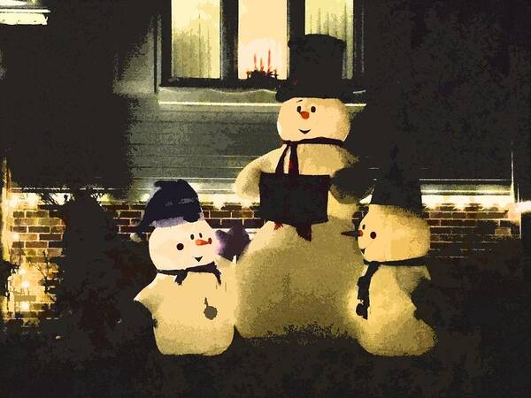Snowman Art Print featuring the photograph Happy Holidays From Snowmen by Zinvolle Art