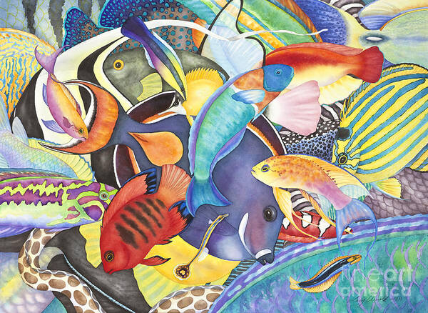 Animals Art Print featuring the painting Hawaiian Fishes All the Way Down by Lucy Arnold