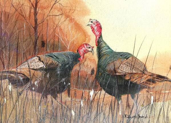 Turkey Art Print featuring the painting Head to Head by Robert Yonke