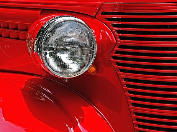 Car Art Print featuring the photograph Headlight on Red Car by Ludwig Keck