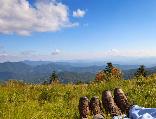 Hikers Art Print featuring the photograph Hikers with a View on Round Bald near Roan Mountain by Melinda Fawver