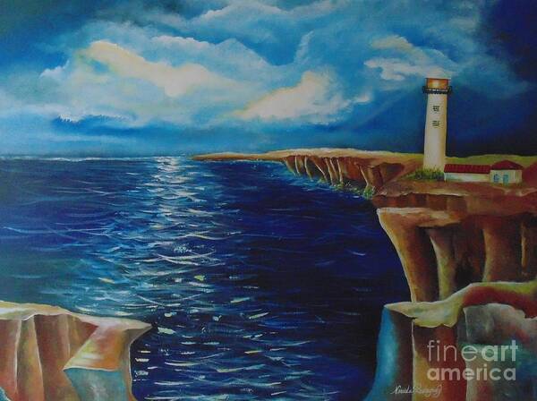 Lighthouse Art Print featuring the painting His Masterpiece by Nereida Rodriguez