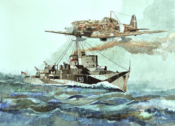 Wwii Art Print featuring the painting HMS Ledbury by Ray Agius