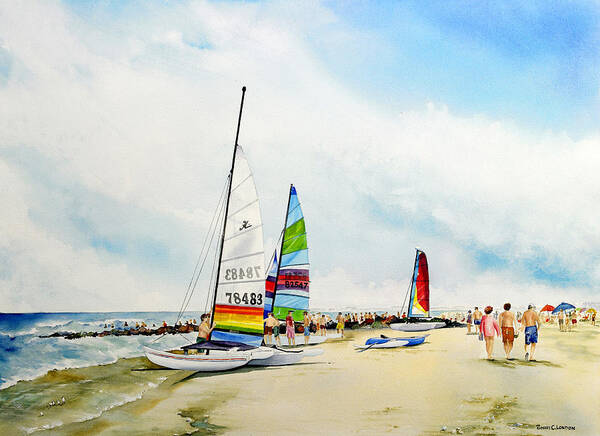 Sailboat Art Print featuring the painting Hobie Cat Sunday by Phyllis London