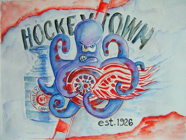Detroit Red Wings Art Print featuring the painting Hockeytown by Elaine Duras