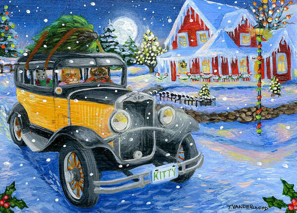 Car Art Print featuring the painting Holiday Spirit by Jacquelin L Westerman