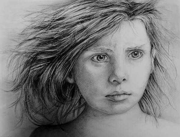 Child Art Print featuring the drawing Homeless Child by Jean Cormier