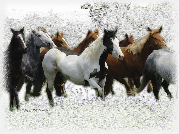 Horses Art Print featuring the mixed media Horse Herd #3 by Kae Cheatham