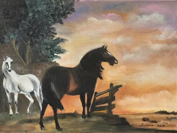 Art Art Print featuring the painting Horses In A Field by Ryszard Ludynia