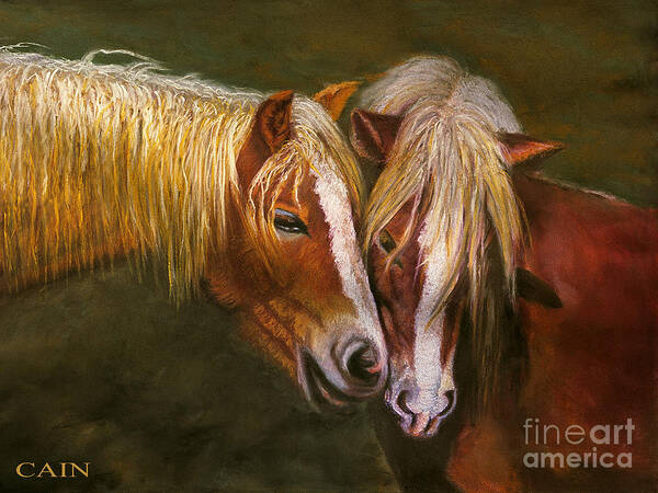 Horses Art Print featuring the painting Horses In Love Art Print by William Cain