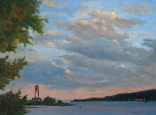 Hudson River Art Print featuring the painting Hudson River Skyscape by Phyllis Tarlow