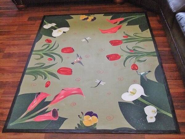 Floor Cloth Art Print featuring the painting Hummingbird Garden by Cindy Micklos