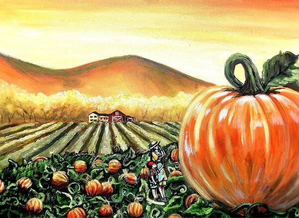 Pumpkin Art Print featuring the painting I Want That One Mom by Shana Rowe Jackson
