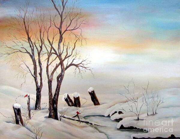 Snow Art Print featuring the painting Icy Dawn by AMD Dickinson