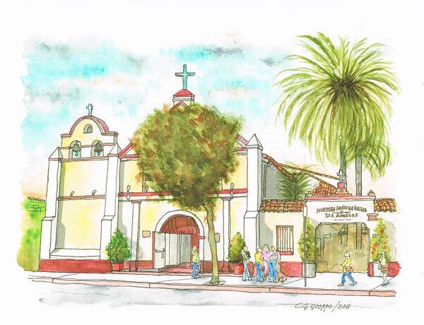 Iglesia Nuestra Senora De Los Angeles Art Print featuring the painting Iglesia Nuestra Senora de Los Angeles - Los-Angeles - California by Carlos G Groppa