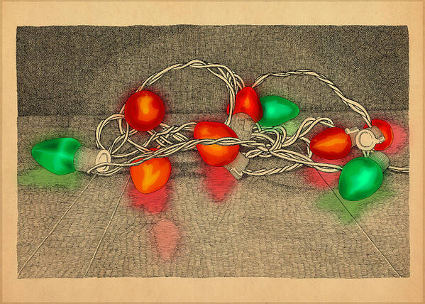 Lights Red Green Holiday Christmas Art Print featuring the drawing Illumination Variation #4 by Meg Shearer