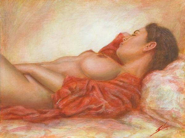 Erotic Art Print featuring the painting In her own World by John Silver