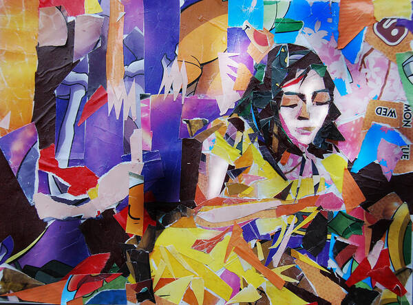 Paper Collage Art Art Print featuring the mixed media In Her Thoughts by Parag Pendharkar