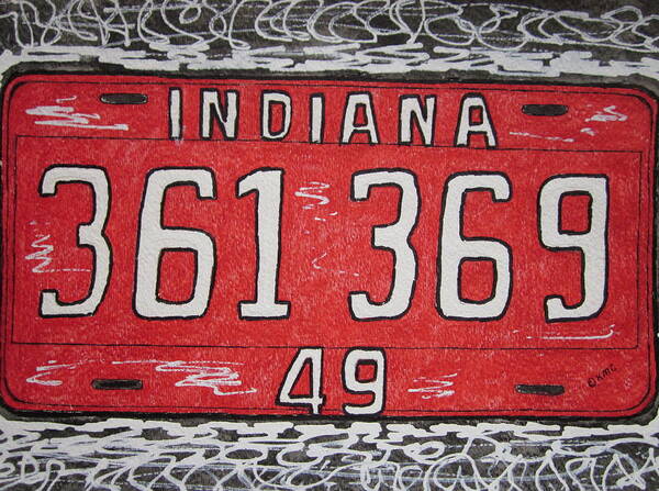 Indiana Art Print featuring the painting Indiana 1949 License Platee by Kathy Marrs Chandler