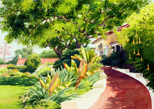 Southern California Art Print featuring the painting Inn at Rancho Santa Fe by Mary Helmreich