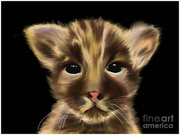 Panther Art Print featuring the painting Cute Animal Panther Cub on a Black Background by Barefoot Bodeez Art