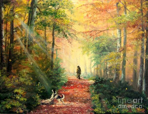 Autumn Art Print featuring the painting Invitation to walk  by Sorin Apostolescu