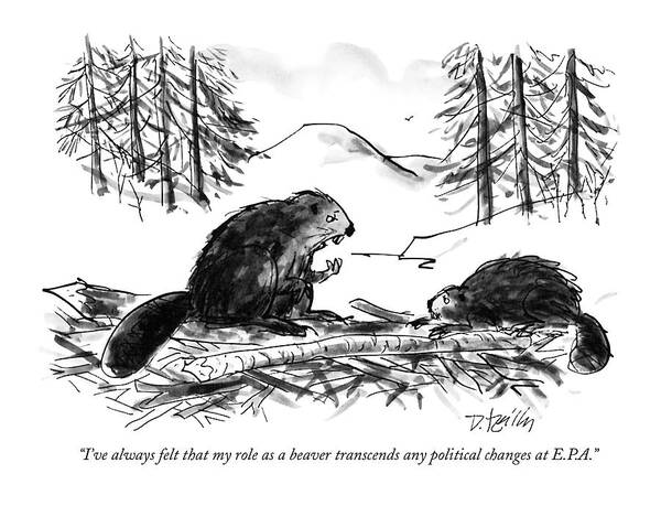 
(one Beaver In The Forest Says To Another)
Government Art Print featuring the drawing I've Always Felt That My Role As A Beaver by Donald Reilly