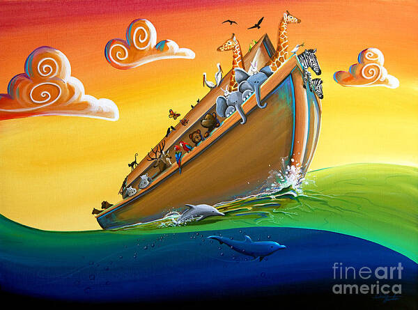 Noah's Ark Art Print featuring the painting Noah's Ark - Journey To New Beginnings by Cindy Thornton