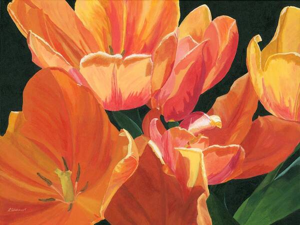 Tulips Art Print featuring the painting Julie's Tulips by Lynne Reichhart