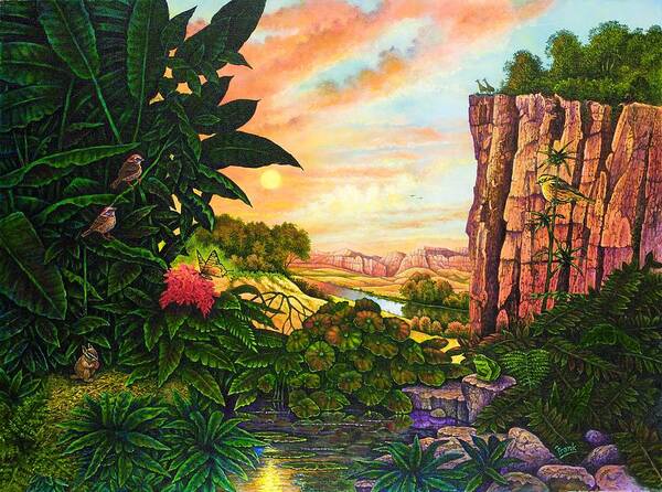 Jungle Art Print featuring the painting Jungle Harmony I by Michael Frank