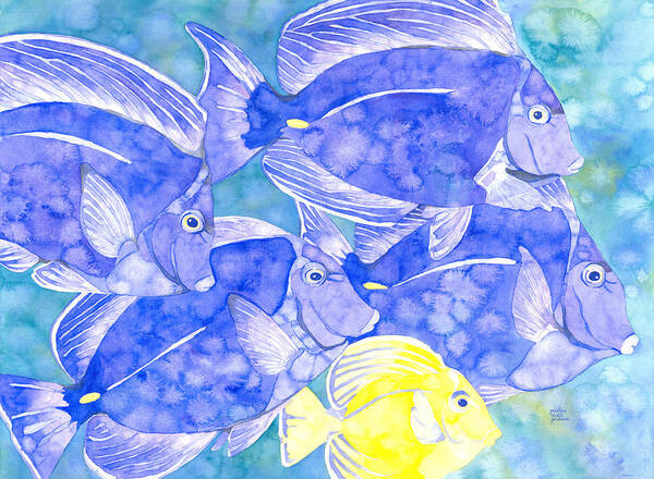 Tropical Fish Art Print featuring the painting Junior Goes To School by Pauline Walsh Jacobson