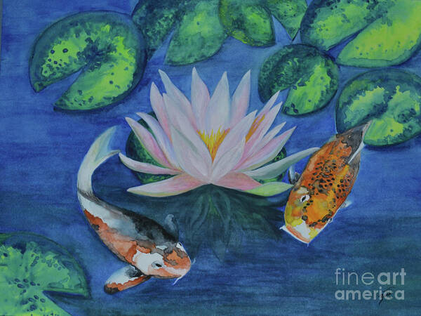 Koi Art Print featuring the painting Koi in the Lily Pond by Suzette Kallen