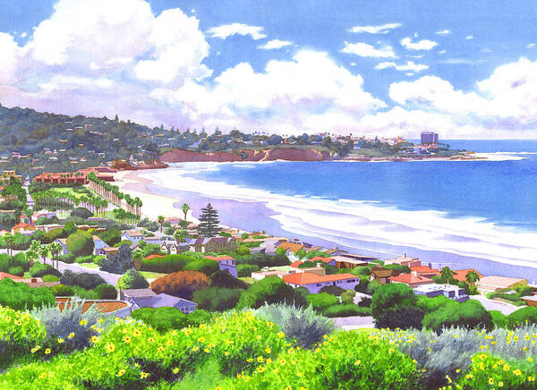 Landscape Art Print featuring the painting La Jolla California by Mary Helmreich