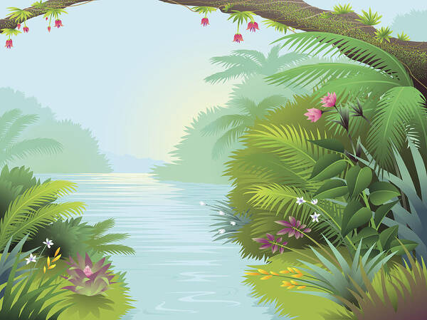 Tropical Rainforest Art Print featuring the drawing Lagoon by Skeeg