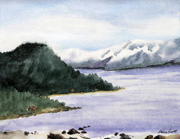 Landscape Art Print featuring the painting Lake Tahoe in Snow by Maria Hunt