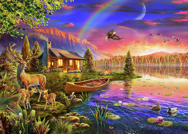 Cabin Art Print featuring the drawing Lakeside Cabin by MGL Meiklejohn Graphics Licensing