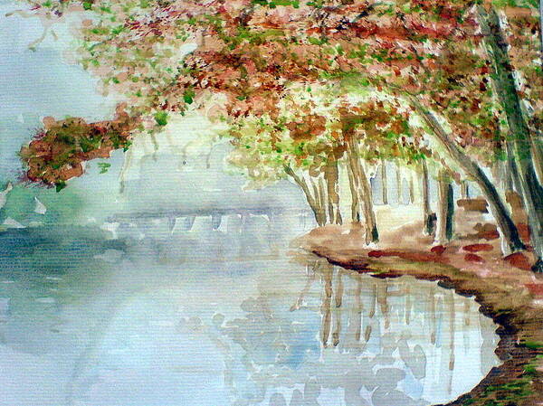 Ahonu Art Print featuring the painting Lakeside in the Carolinas by AHONU Aingeal Rose