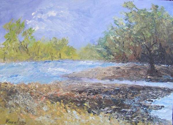 Landscape Art Print featuring the painting Landscape whit river by Maria Karalyos